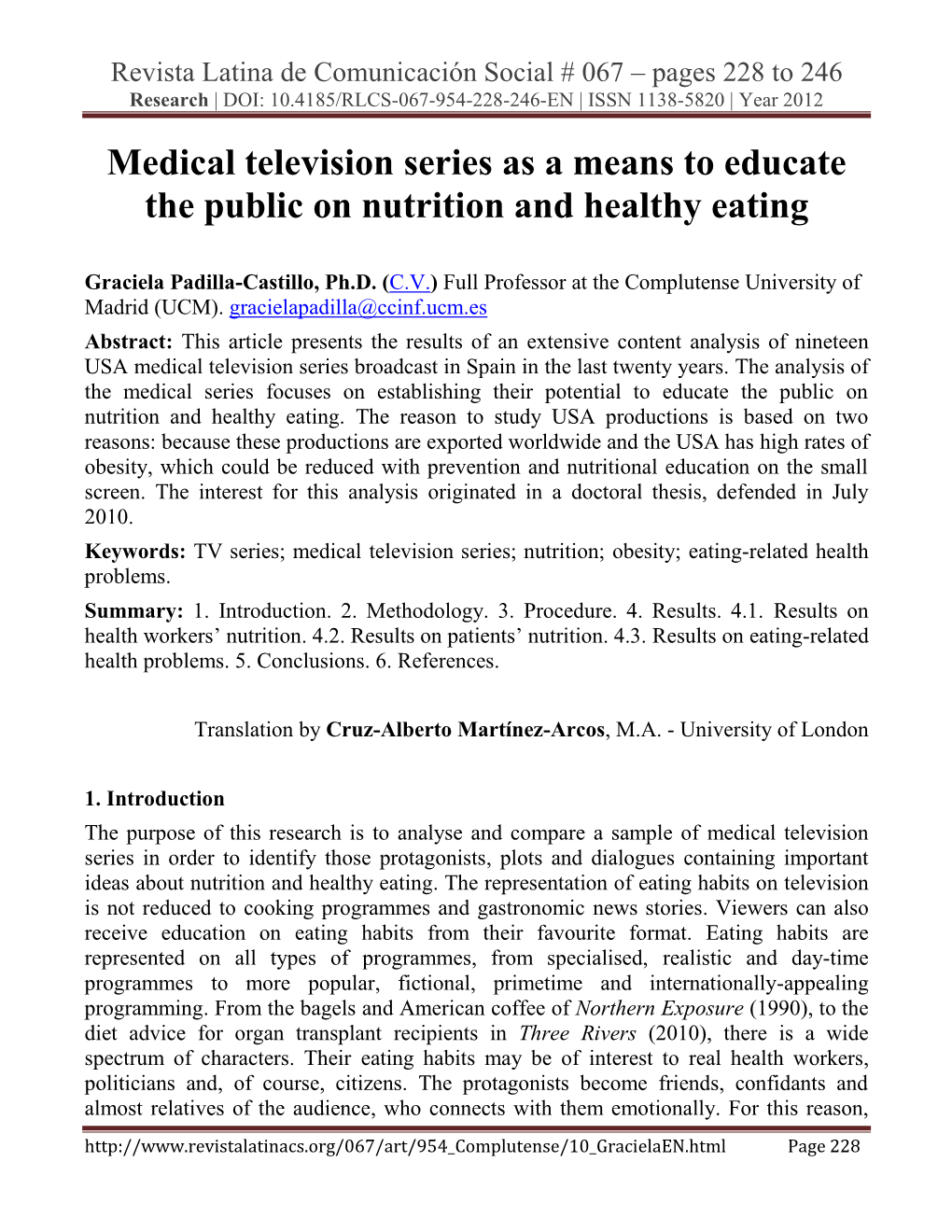 Medical Television Series As a Means to Educate the Public on Nutrition and Healthy Eating