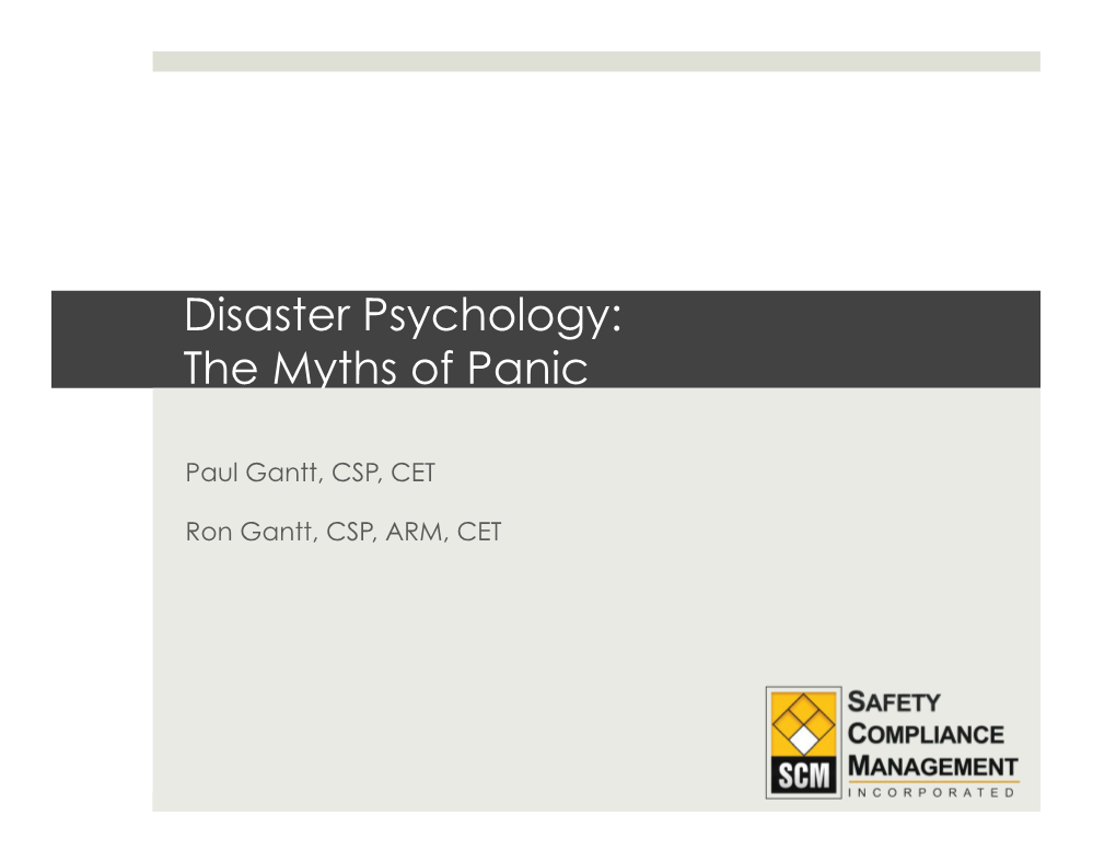 Disaster Psychology: the Myths of Panic