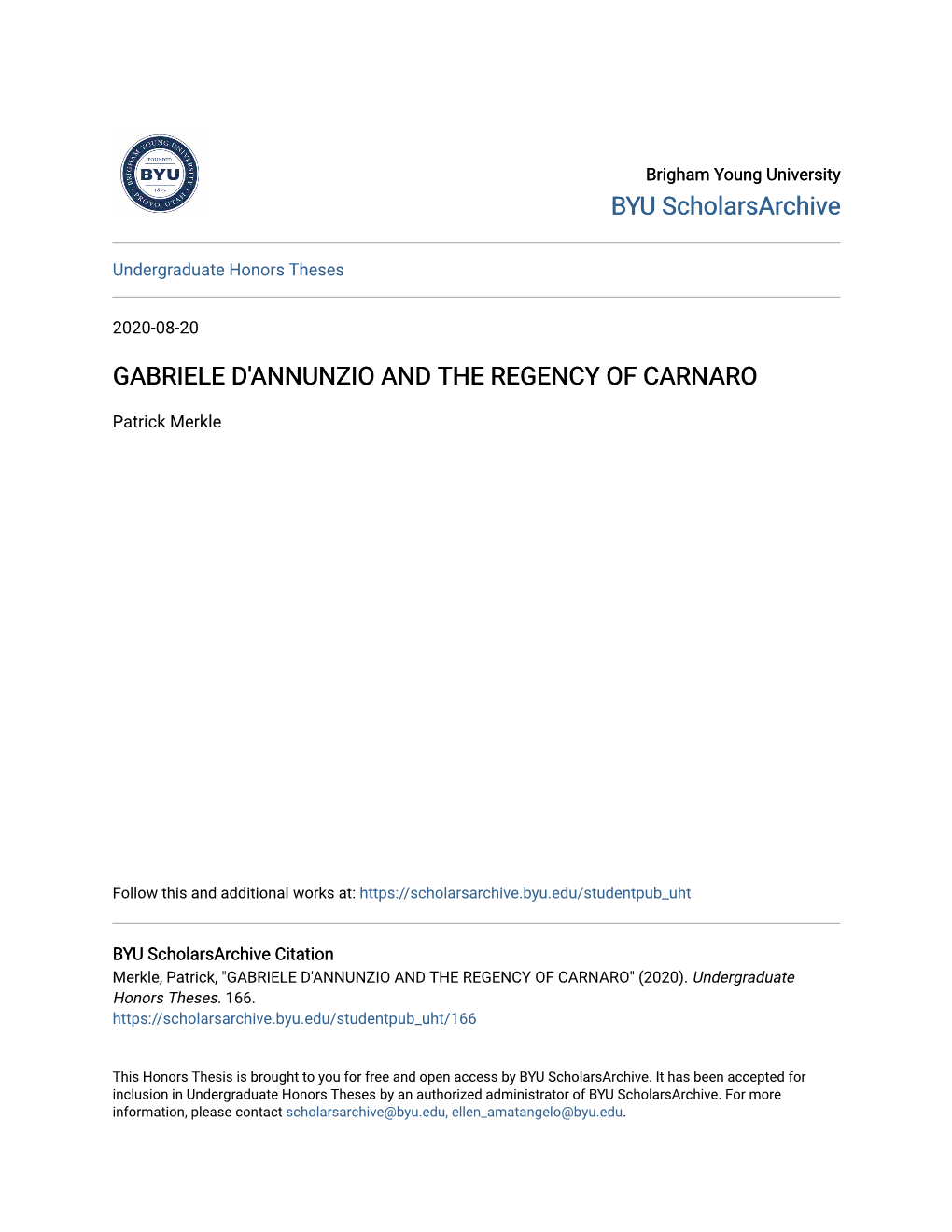 Gabriele D'annunzio and the Regency of Carnaro