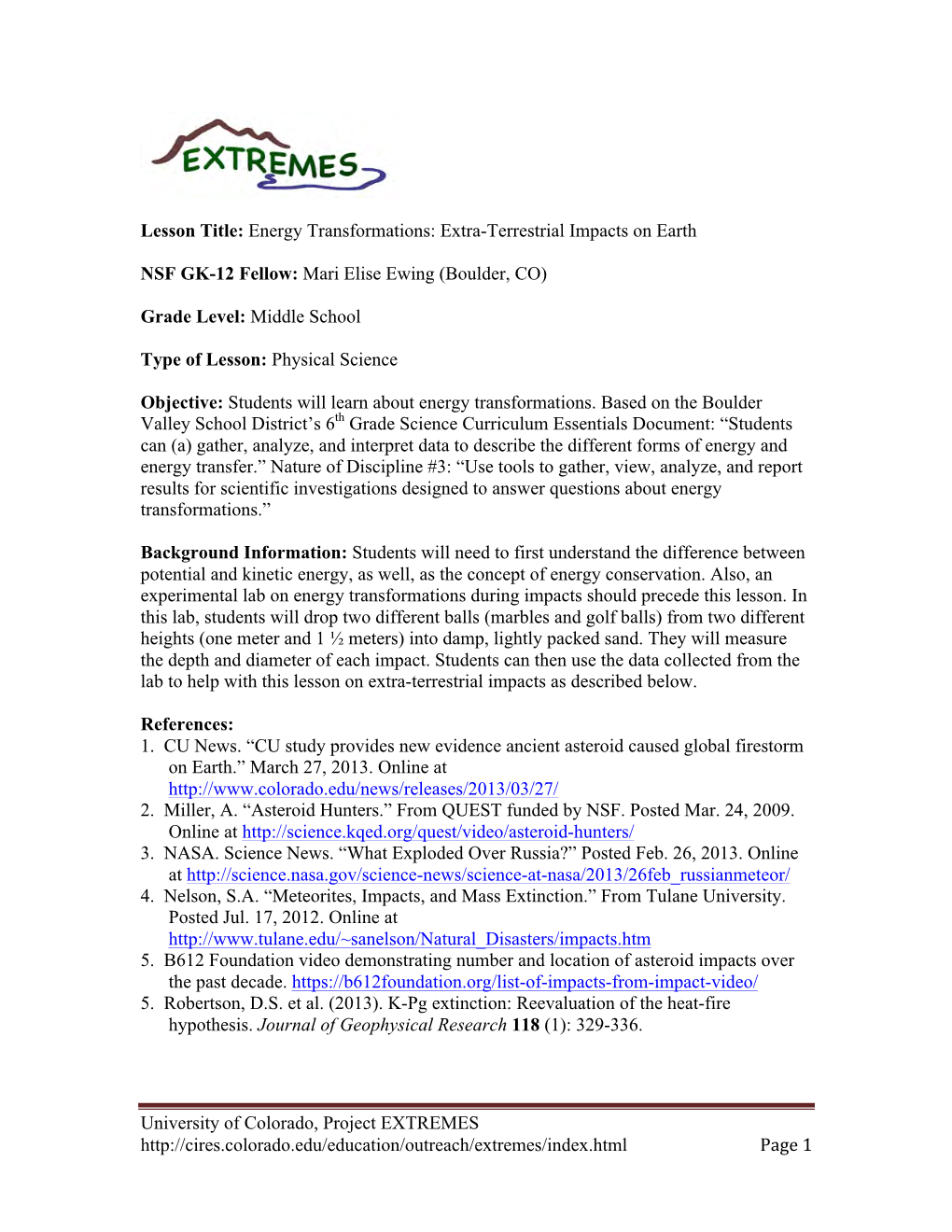 Extra-‐Terrestrial Impacts on Earth