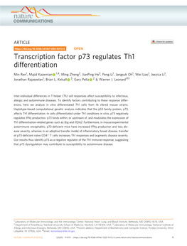 Transcription Factor P73 Regulates Th1 Differentiation