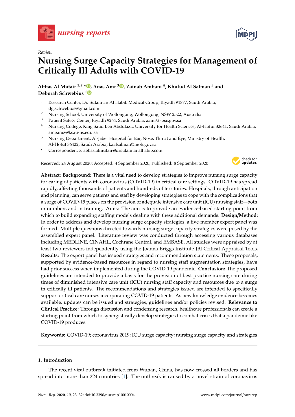Nursing Surge Capacity Strategies for Management of Critically Ill Adults with COVID-19