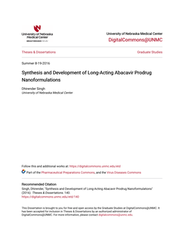 Synthesis and Development of Long-Acting Abacavir Prodrug Nanoformulations