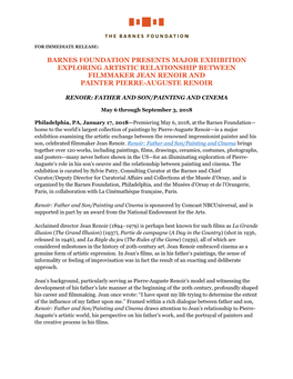Barnes Foundation Presents Major Exhibition Exploring Artistic Relationship Between Filmmaker Jean Renoir and Painter Pierre-Auguste Renoir