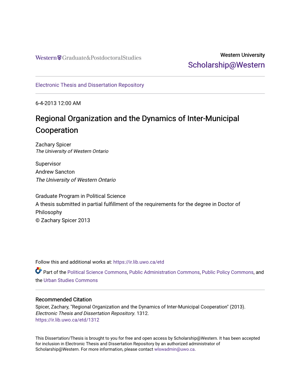 Regional Organization and the Dynamics of Inter-Municipal Cooperation