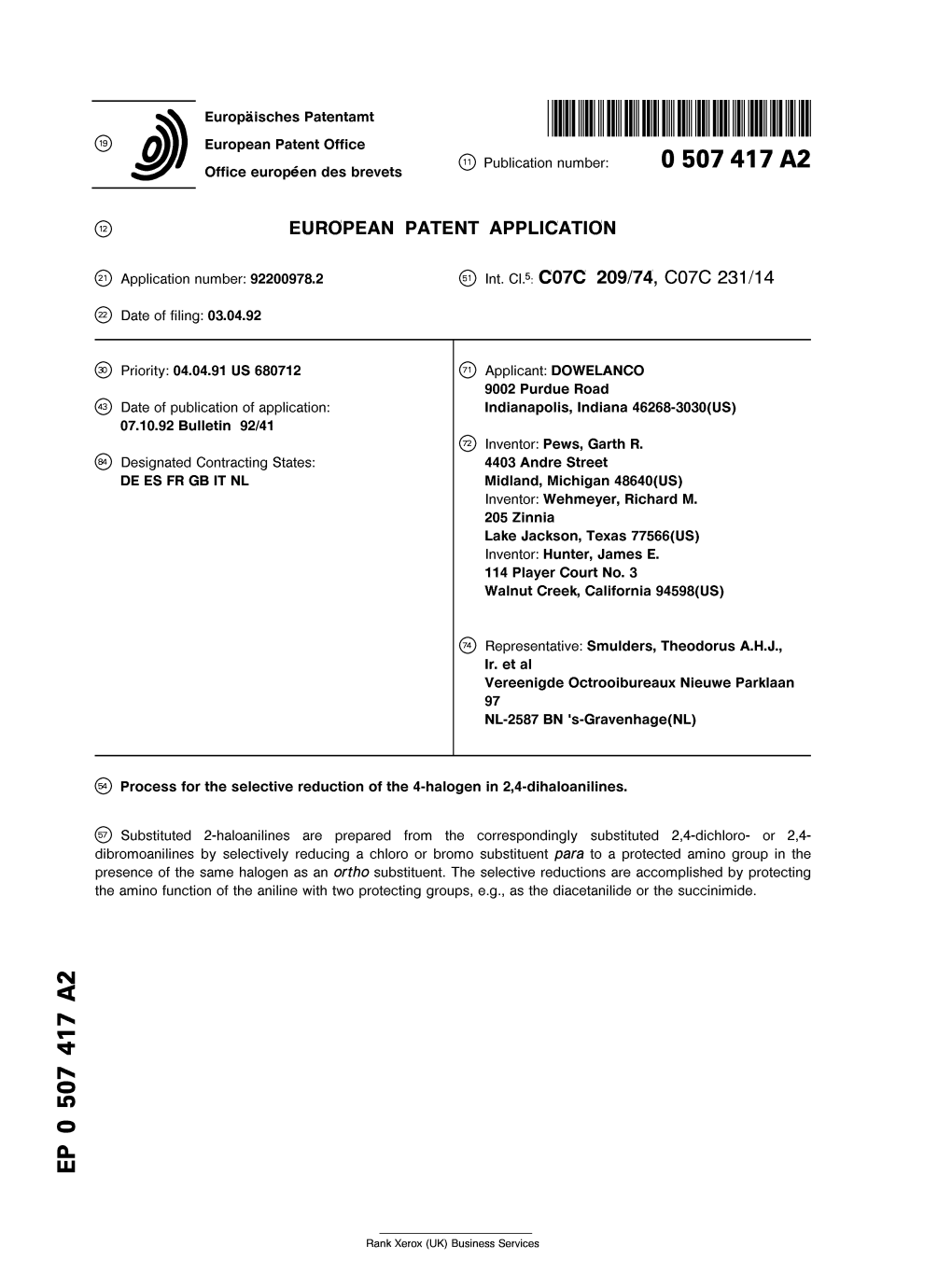 Process for the Selective Reduction of the 4-Halogen in 2,4-Dihaloanilines