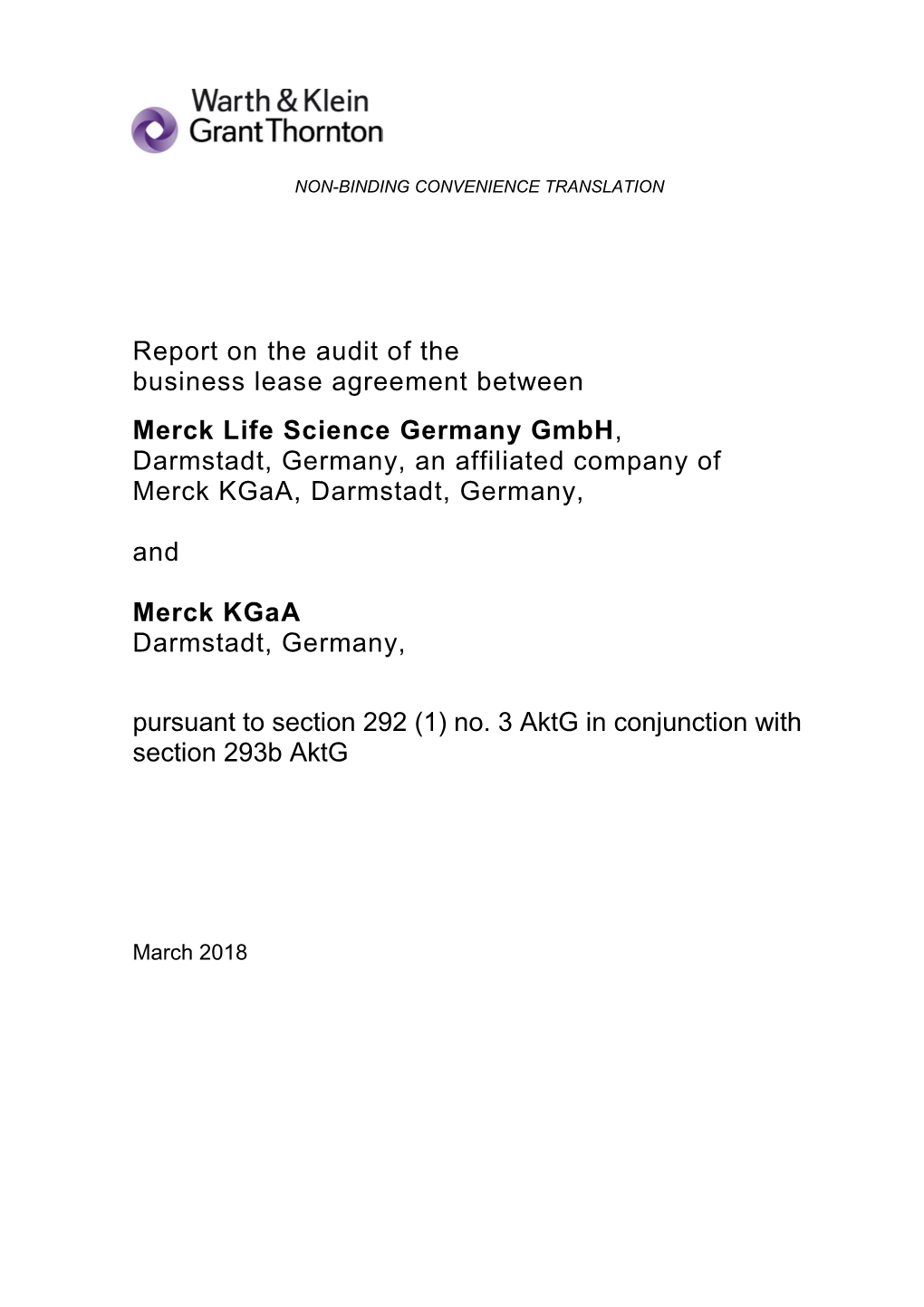 Report on the Audit of the Business Lease Agreement Between Merck