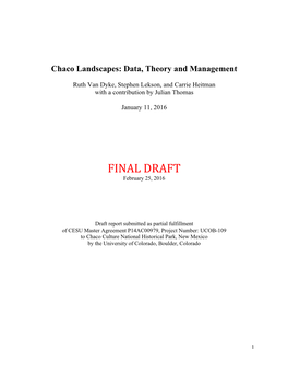 Chaco Landscapes: Data, Theory and Management