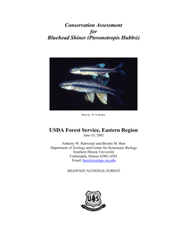 Conservation Assessment for Bluehead Shiner (Pteronotropis Hubbsi) USDA Forest Service, Eastern Region