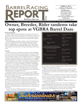 Owner, Breeder, Rider Tandems Take Top Spots at Vgbra Barrel Daze