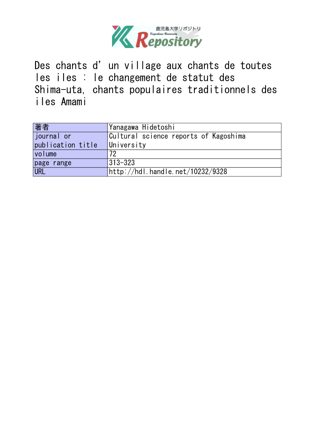 Le Changement De Statut Des Shima-Uta, Chants Populaires Traditionnels Des Iles Amami