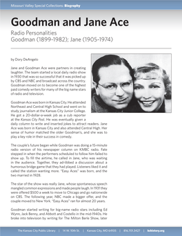 Goodman and Jane Ace Radio Personalities Goodman (1899-1982); Jane (1905-1974)