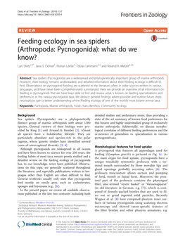 Feeding Ecology in Sea Spiders (Arthropoda: Pycnogonida): What Do We Know? Lars Dietz1,2*, Jana S