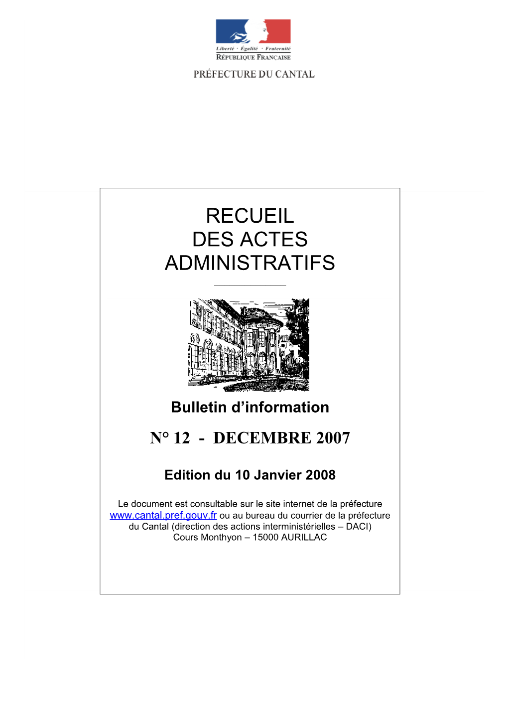 Recueil Des Actes Administratifs ______