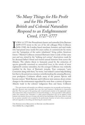 British and Colonial Naturalists Respond to an Enlightenment Creed, 1727–1777