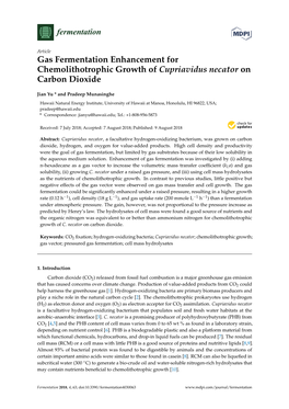 Gas Fermentation Enhancement for Chemolithotrophic Growth of Cupriavidus Necator on Carbon Dioxide