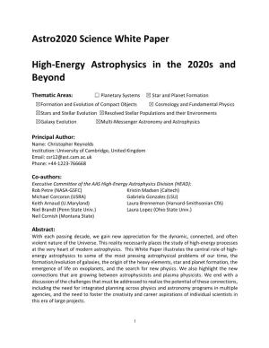 Astro2020 Science White Paper High-Energy Astrophysics in The