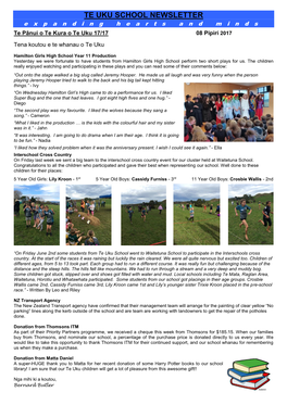 TE UKU SCHOOL NEWSLETTER Expanding Hearts and Minds