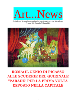 Roma: Il Genio Di Picasso Alle Scuderie Del Quirinale "Parade" Per La Prima Volta Esposto Nella Capitale