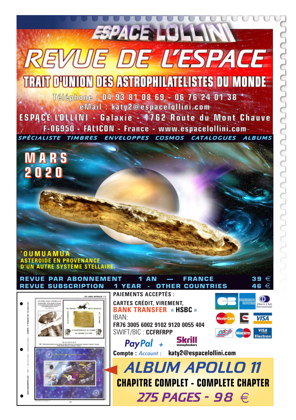 MARS 2020 2 NOUVEAUX TIMBRES COSMOS ET THÈMES ASSOCIÉS — PRIX NETS EN 3 MONNAIES - ARGENT Avec ORDRE