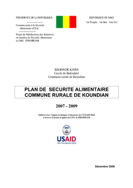 Plan De Securite Alimentaire Commune Rurale De Koundian
