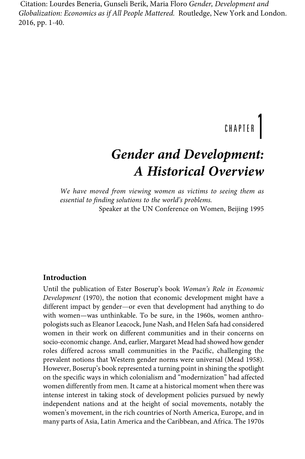 Gender and Development: a Historical Overview