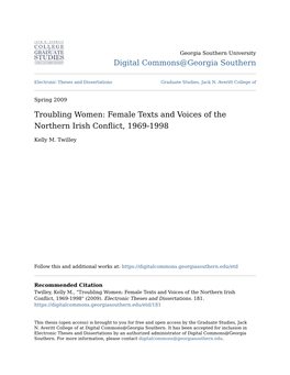 Female Texts and Voices of the Northern Irish Conflict, 1969-1998