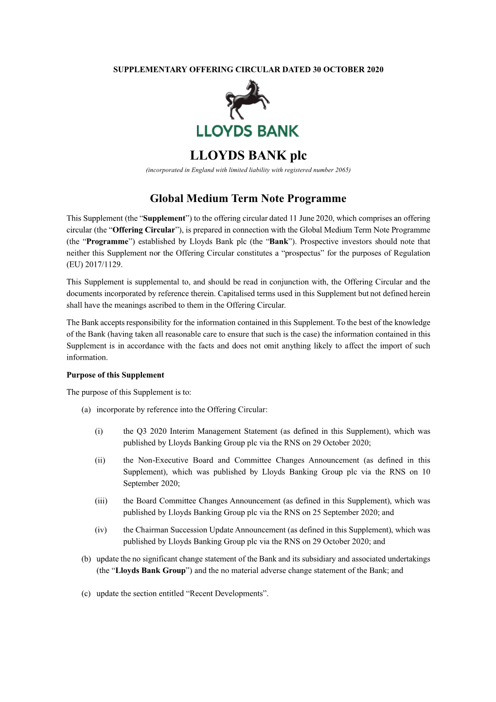 LLOYDS BANK Plc (Incorporated in England with Limited Liability with Registered Number 2065)