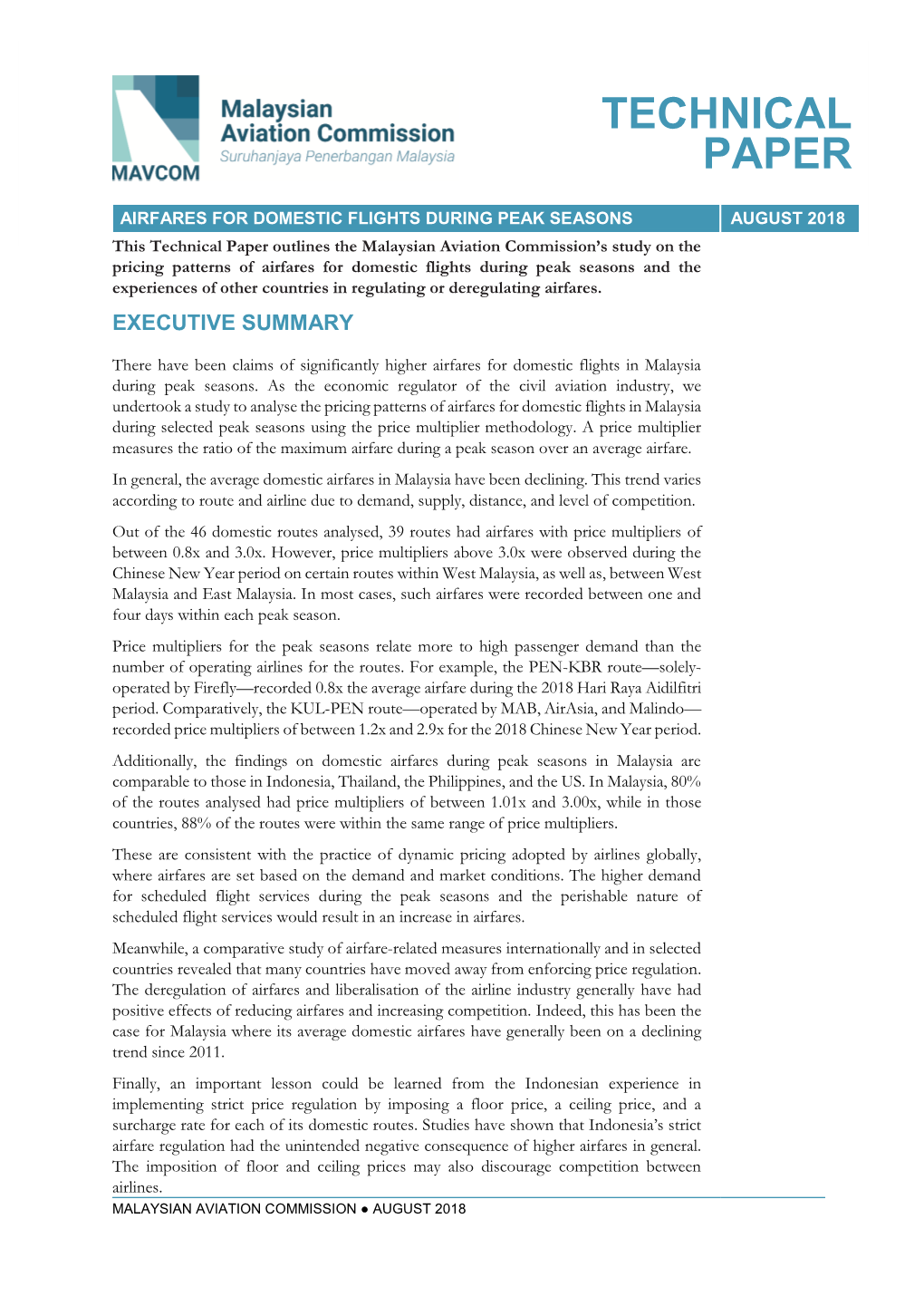 Technical Paper: Airfares for Domestic Flights During Peak Seasons