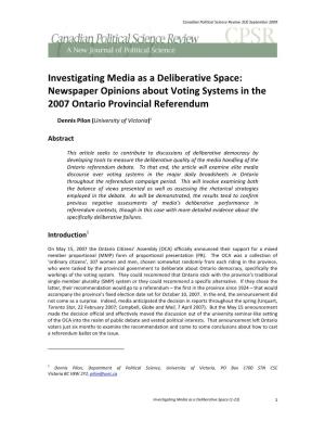 Investigating Media As a Deliberative Space: Newspaper Opinions About Voting Systems in the 2007 Ontario Provincial Referendum
