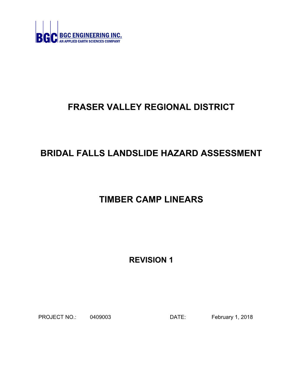 Fraser Valley Regional District Bridal Falls Landslide Hazard Assessment