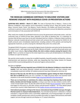 The Mexican Caribbean Continues to Welcome Visitors and Remains Vigilant with Rigorous Covid-19 Prevention Actions