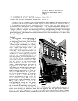 129 Macdougal Street Landmark Designation Report