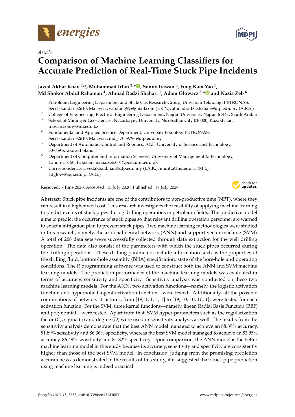 Comparison of Machine Learning Classifiers for Accurate Prediction of Real-Time Stuck Pipe Incidents