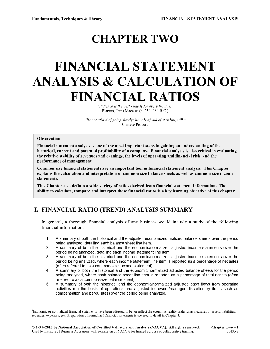 Financial Statement Analysis & Calculation of Financial