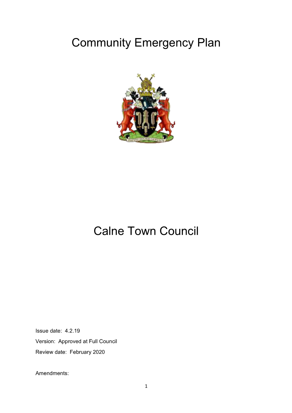 Community Emergency Plan Calne Town Council