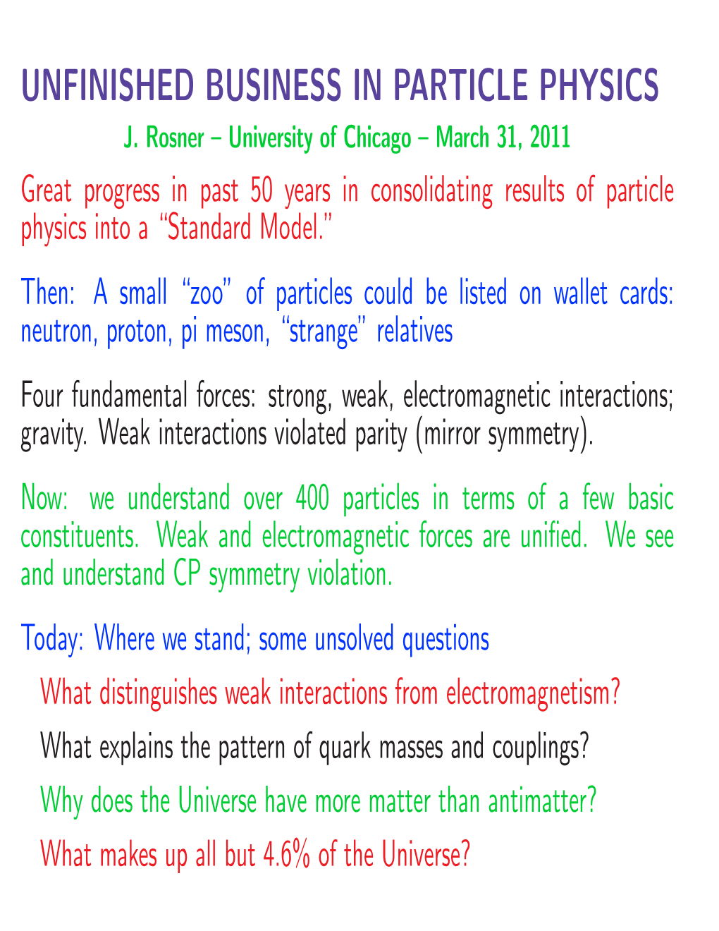 Unfinished Business in Particle Physics J