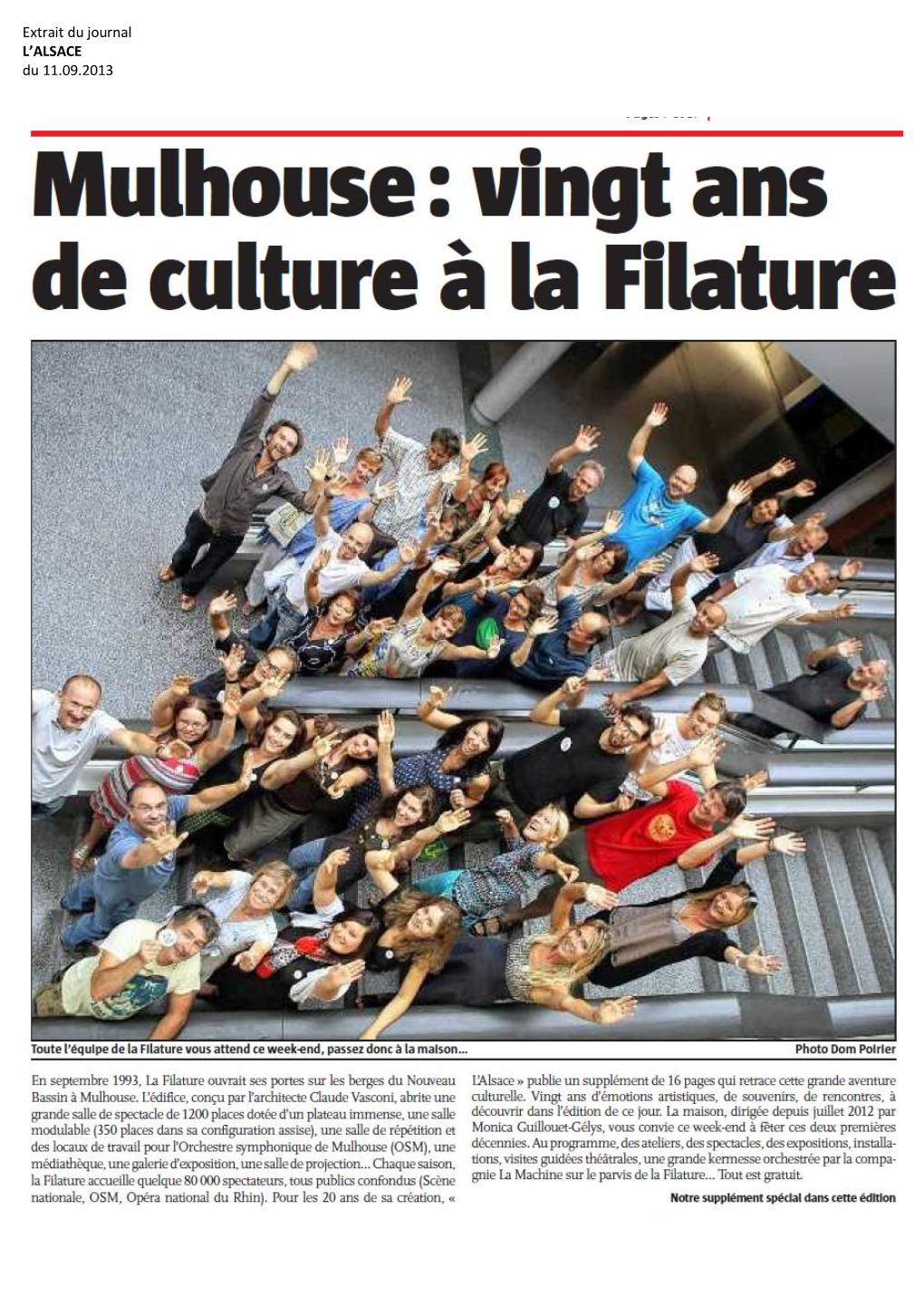 Extrait Du Journal L’ALSACE Du 11.09.2013