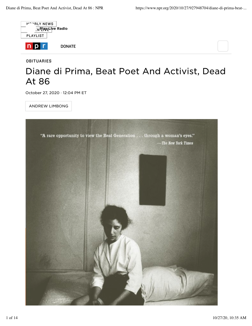 Diane Di Prima, Beat Poet and Activist, Dead at 86