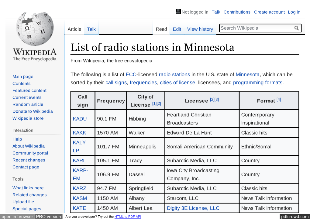 List of Radio Stations in Minnesota