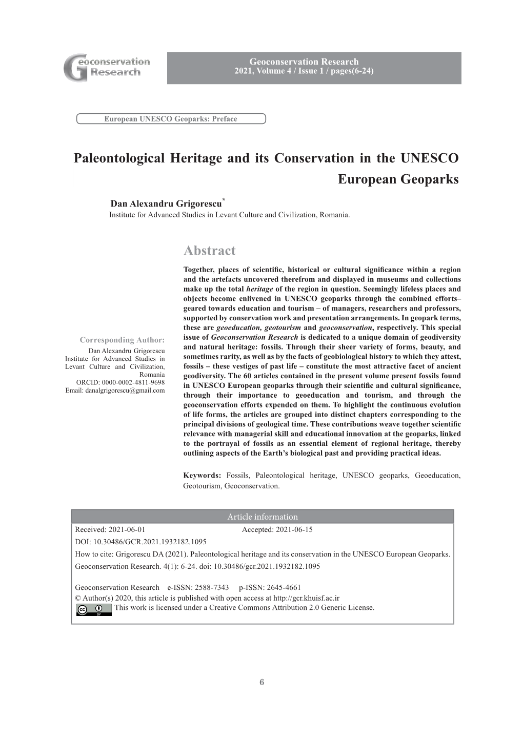 Abstract Paleontological Heritage and Its Conservation in the UNESCO