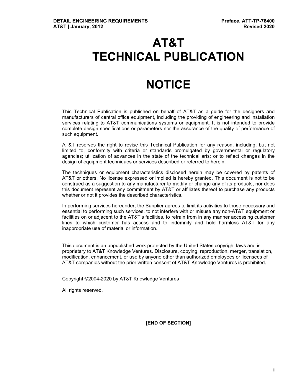 At&T Technical Publication Notice