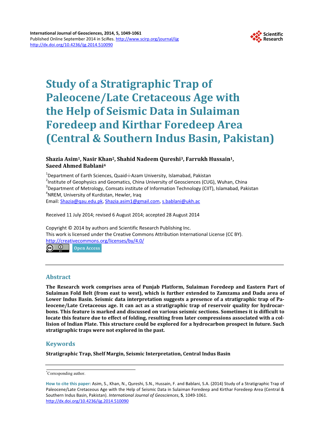 Study of a Stratigraphic Trap of Paleocene/Late Cretaceous Age