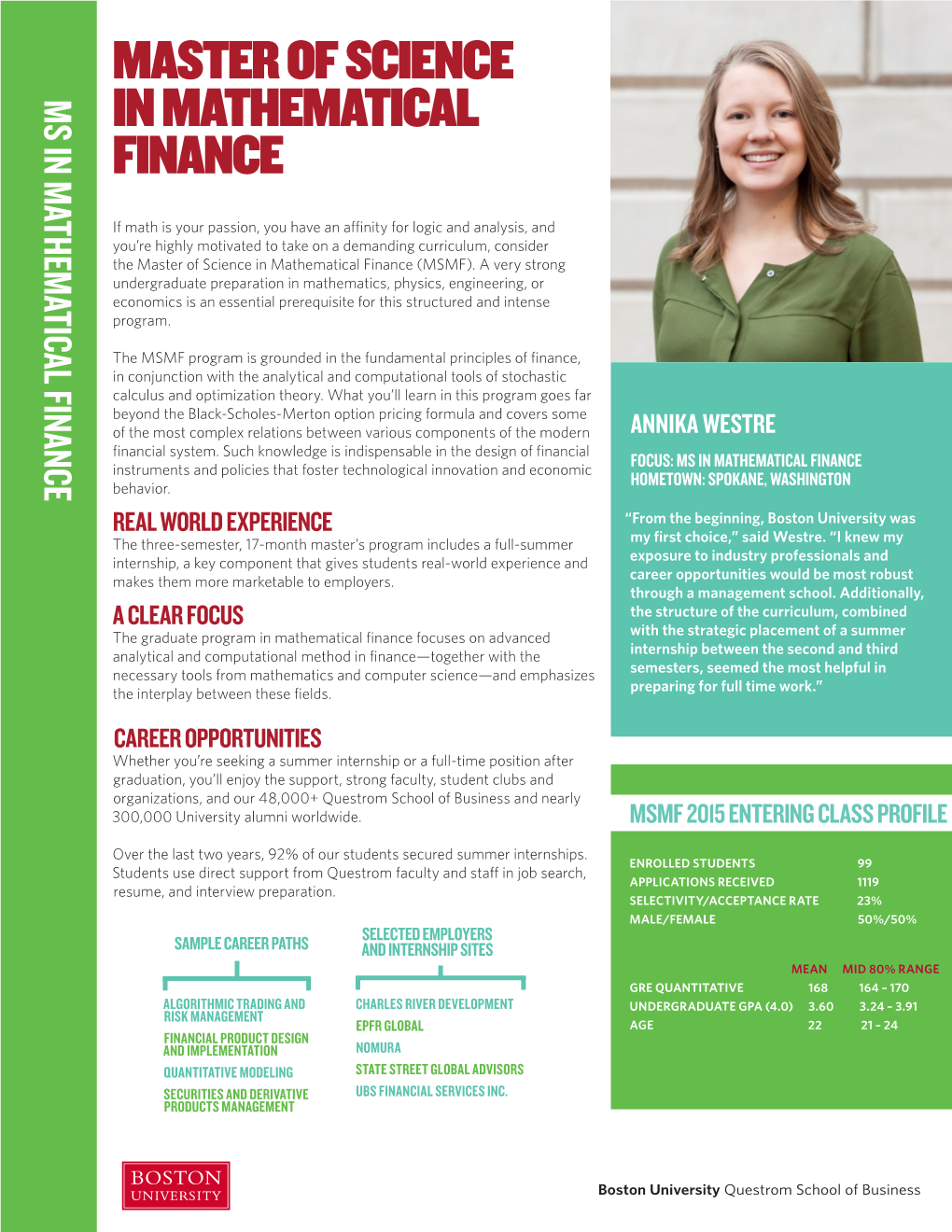 Master of Science in Mathematical Finance (MSMF)