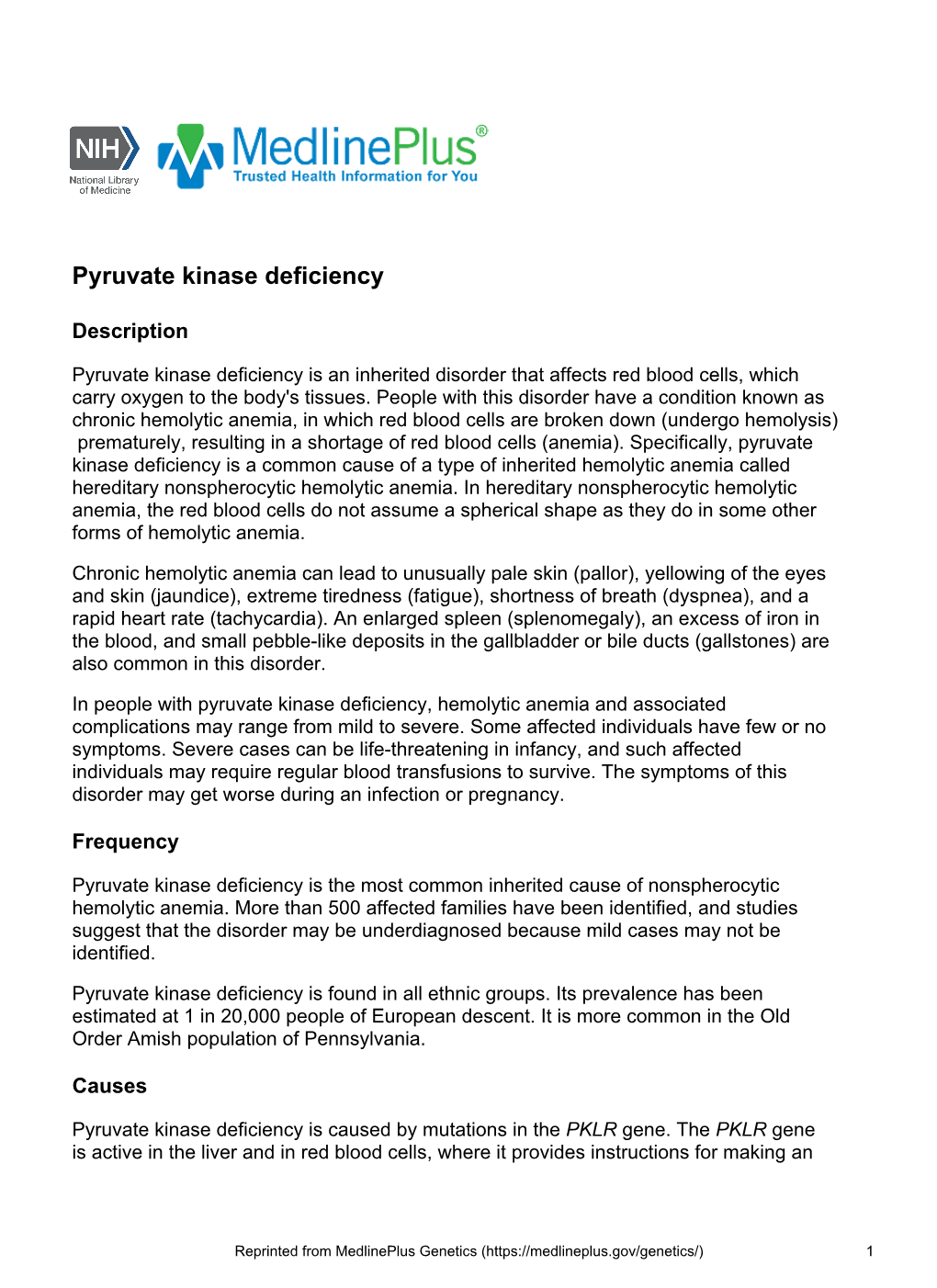 Pyruvate Kinase Deficiency