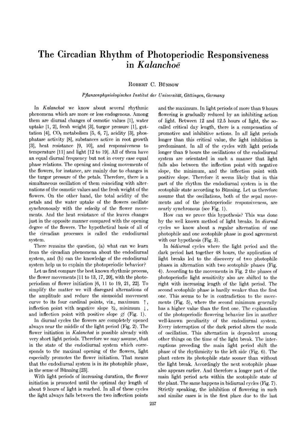 The Circadian Rhythm of Photoperiodic Responsiveness in Kalancho