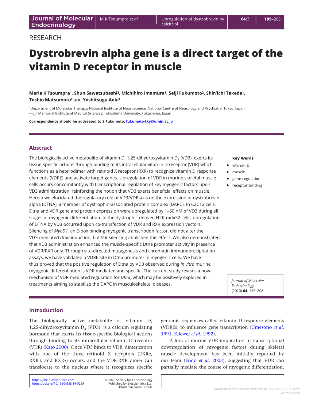 Dystrobrevin Alpha Gene Is a Direct Target of the Vitamin D Receptor in Muscle