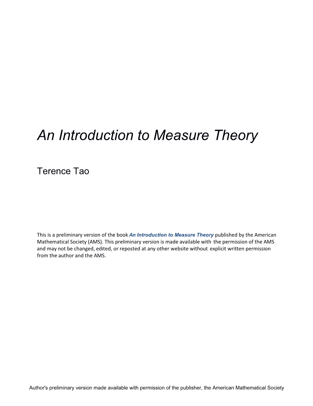 An Introduction to Measure Theory