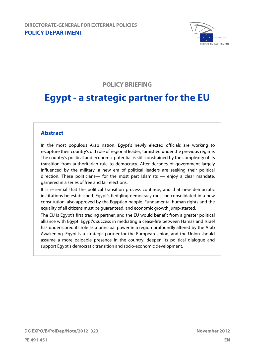 Egypt - a Strategic Partner for the EU