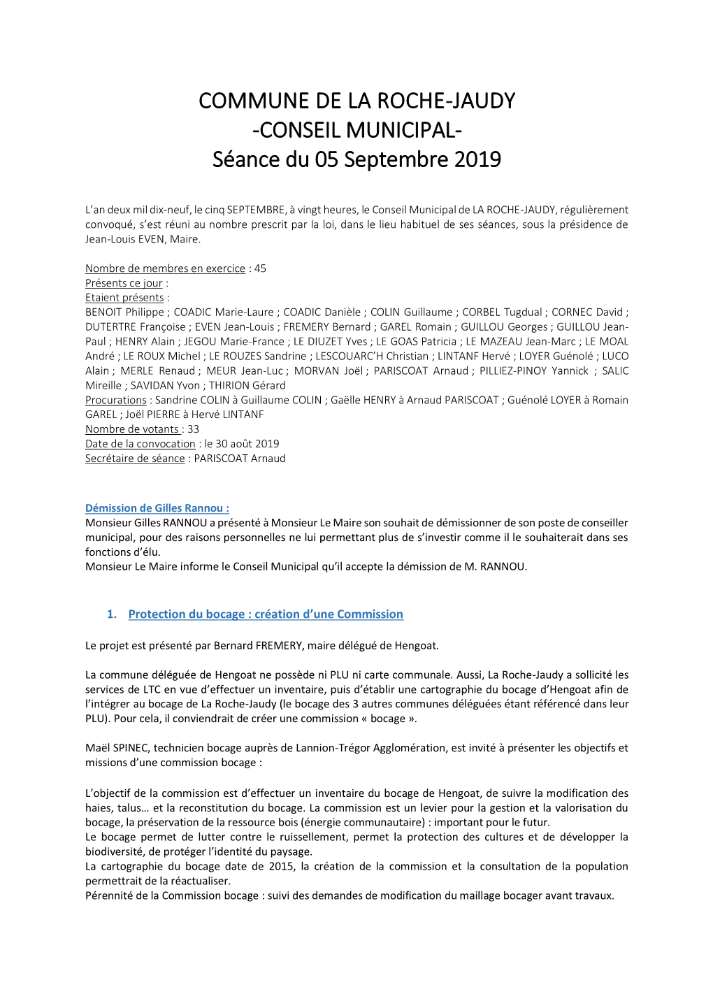 Séance Du 05 Septembre 2019